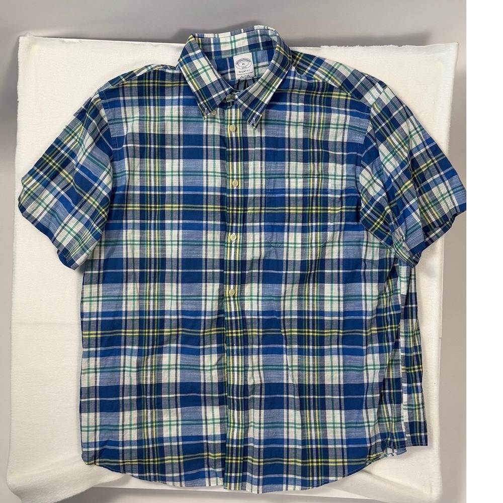 Brooks Brothers Plaid Short Sleeve Button Down Shirt Size XL